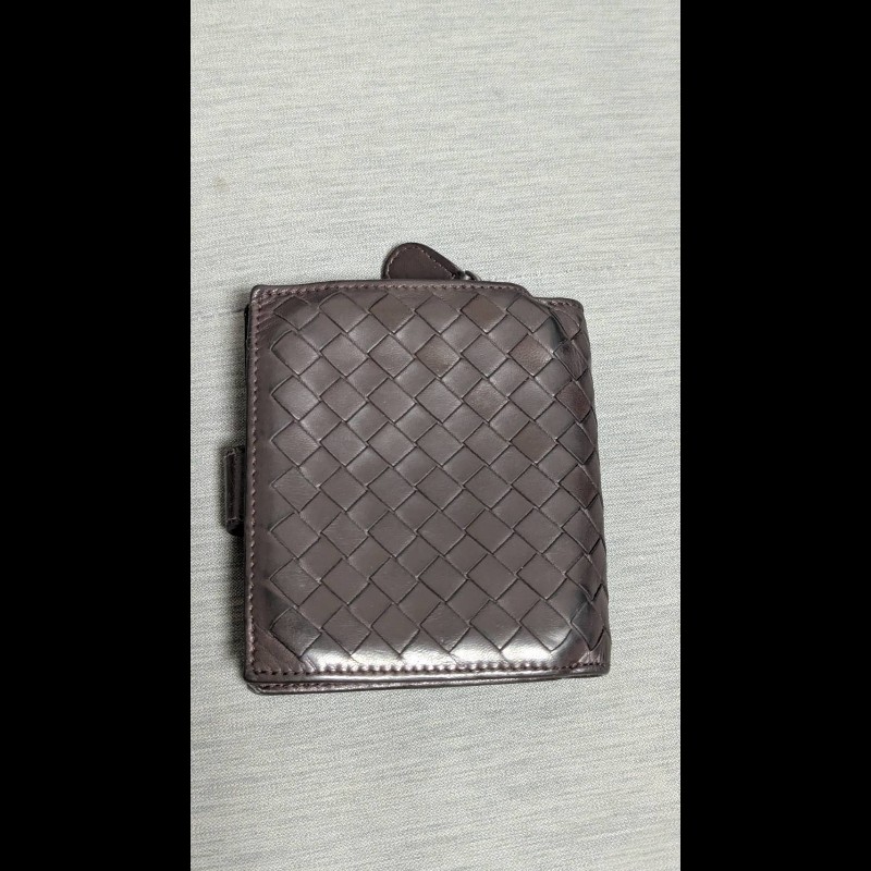 Bottega Veneta 經典編織扣式短夾 (咖啡色)-1