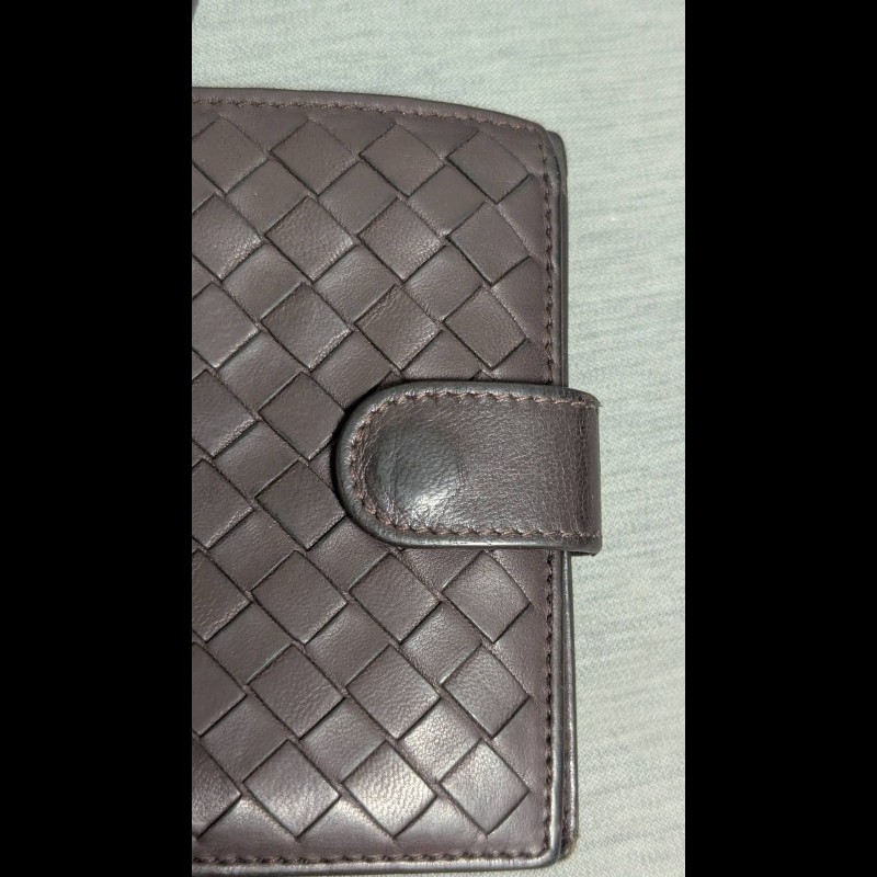 Bottega Veneta 經典編織扣式短夾 (咖啡色)-4