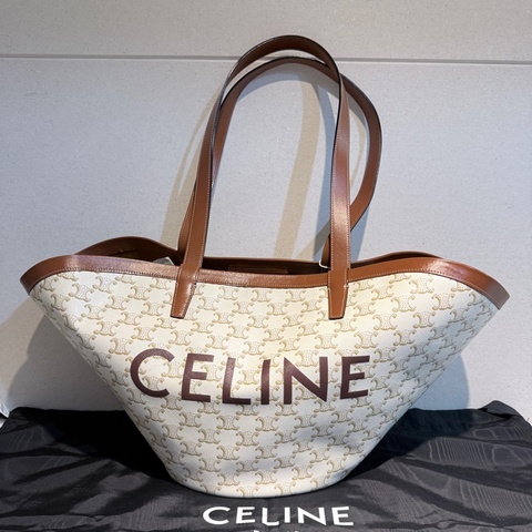 CELINE✨COUFFIN白色老花扇形托特包單肩包沙灘包購物包