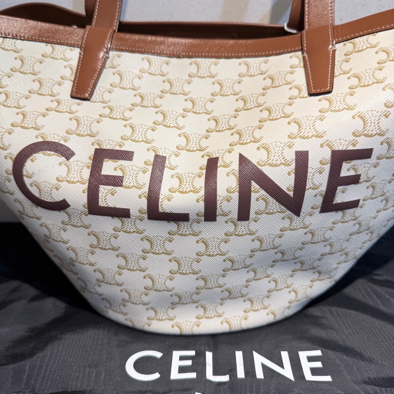 CELINE✨COUFFIN白色老花扇形托特包單肩包沙灘包購物包-1