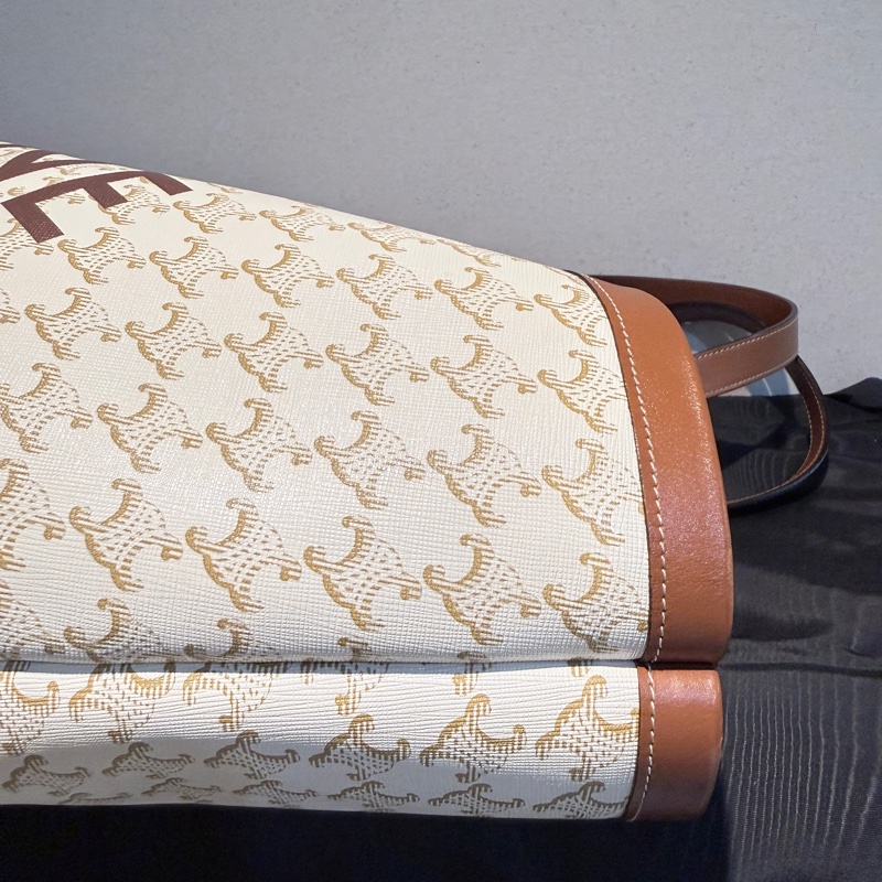 CELINE✨COUFFIN白色老花扇形托特包單肩包沙灘包購物包-10