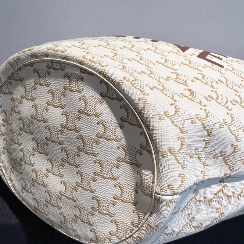 CELINE✨COUFFIN白色老花扇形托特包單肩包沙灘包購物包-11