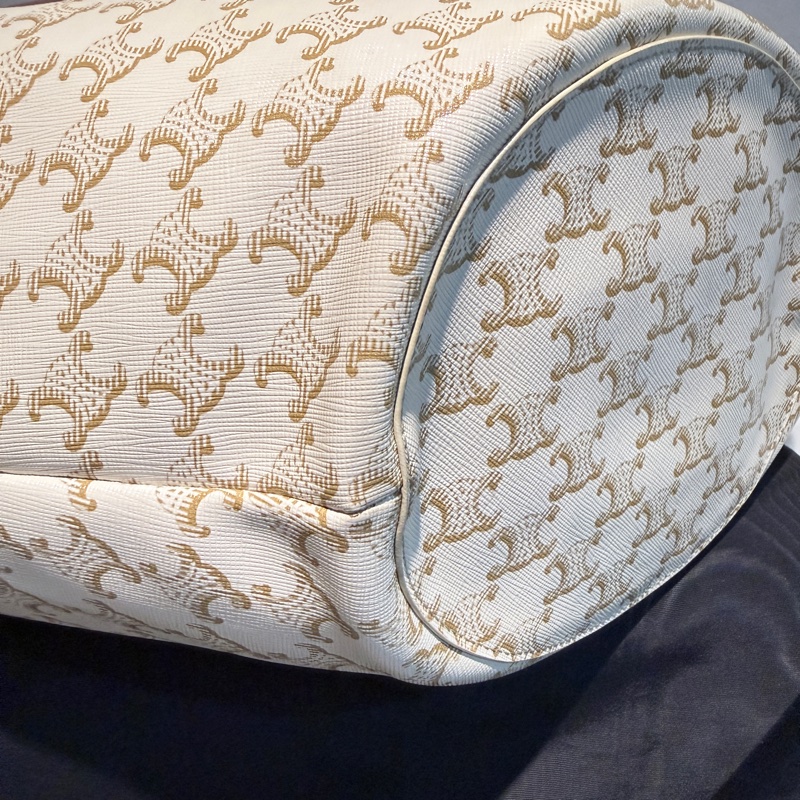 CELINE✨COUFFIN白色老花扇形托特包單肩包沙灘包購物包-12