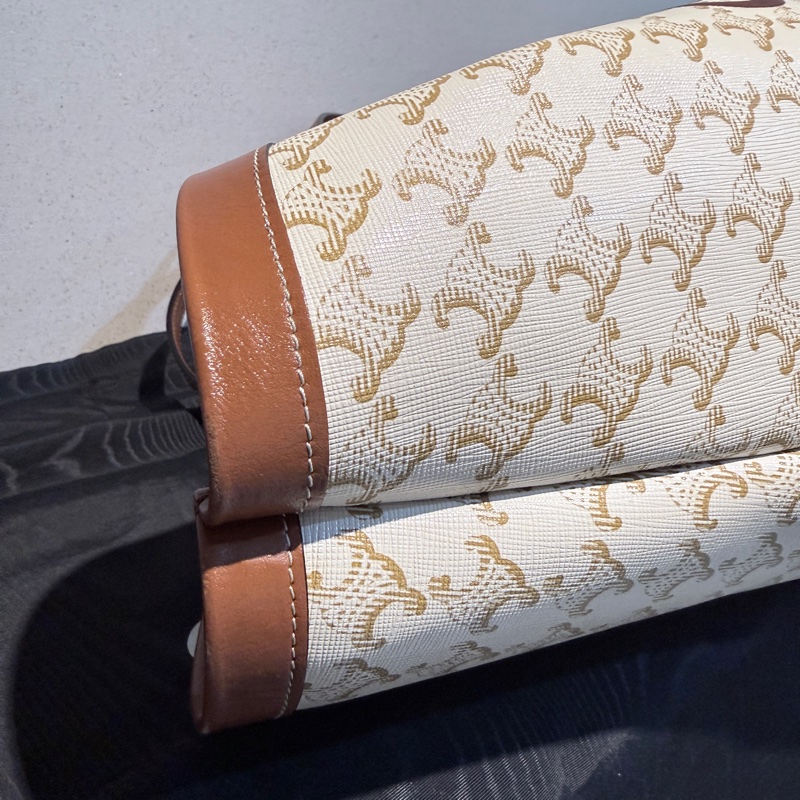 CELINE✨COUFFIN白色老花扇形托特包單肩包沙灘包購物包-13