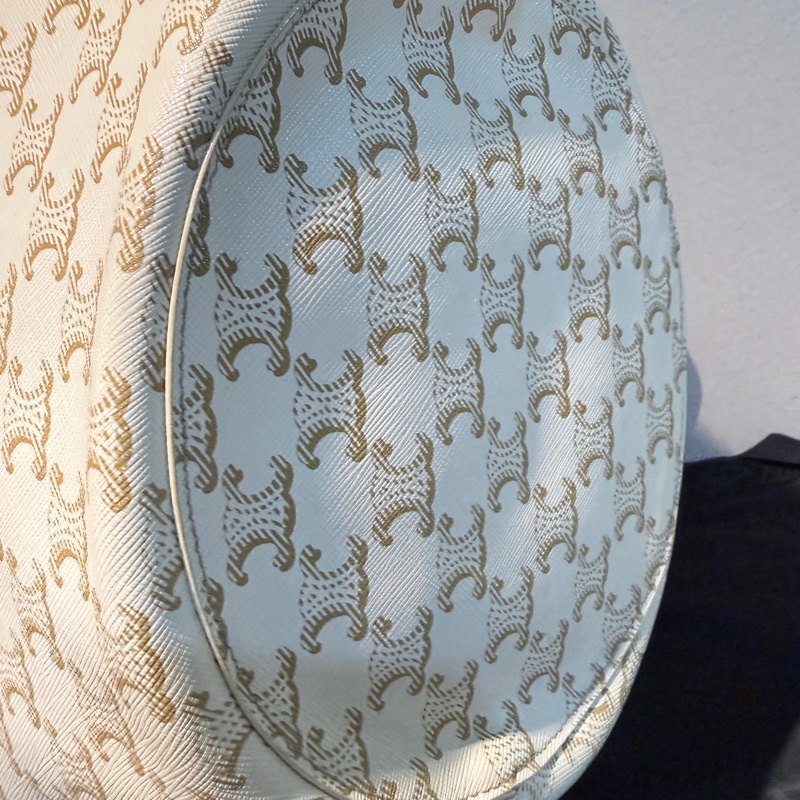 CELINE✨COUFFIN白色老花扇形托特包單肩包沙灘包購物包-14