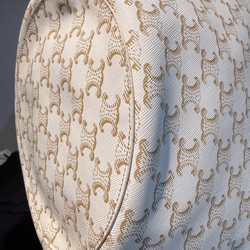 CELINE✨COUFFIN白色老花扇形托特包單肩包沙灘包購物包-15