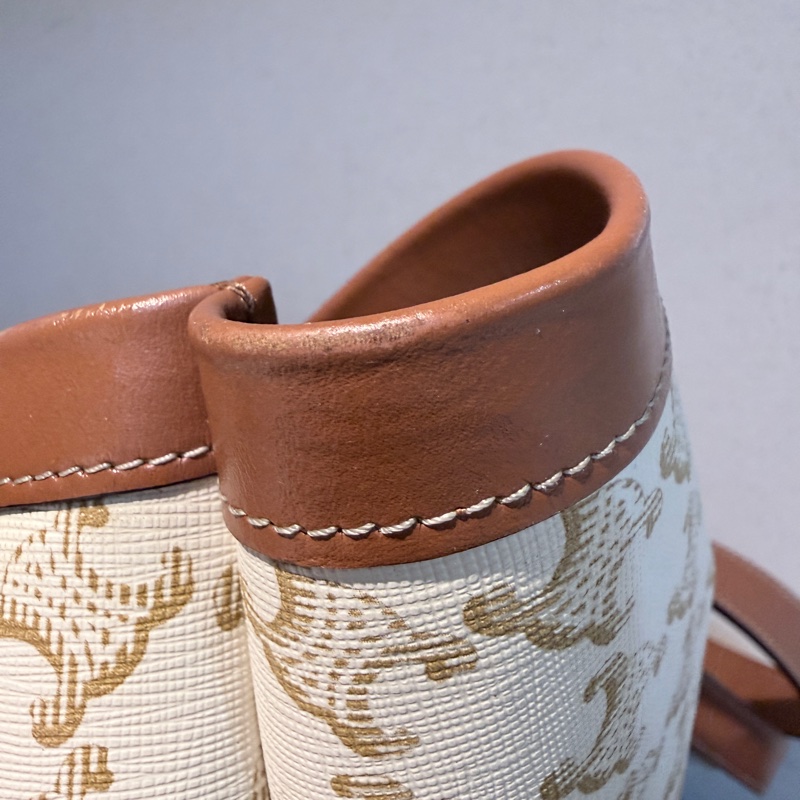 CELINE✨COUFFIN白色老花扇形托特包單肩包沙灘包購物包-19