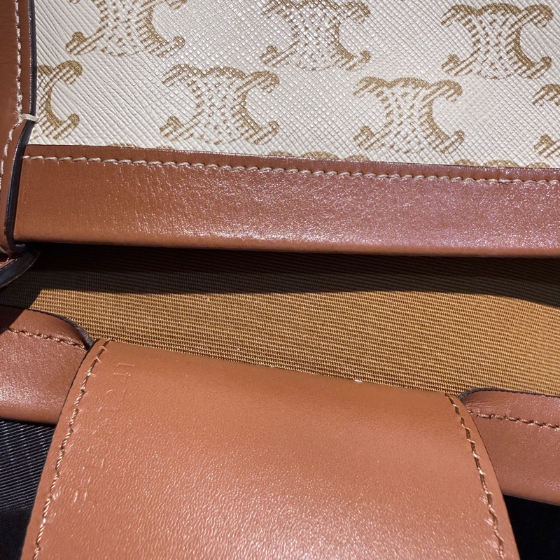 CELINE✨COUFFIN白色老花扇形托特包單肩包沙灘包購物包-25