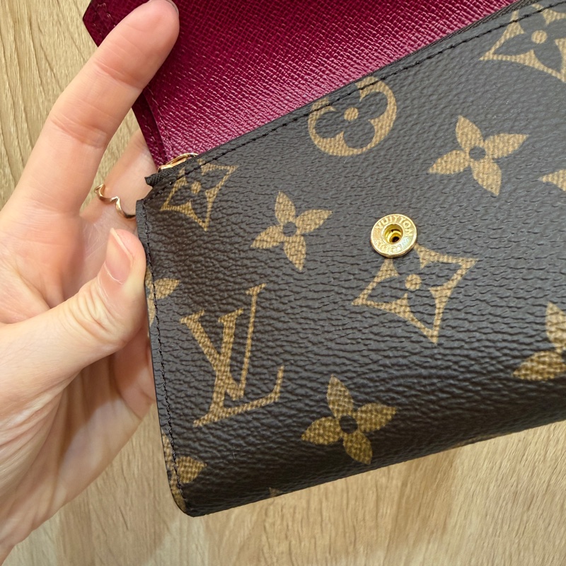 LV 原花金釦內紫紅Victorine 三折短夾M41938-10