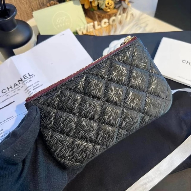 Chanel 全新🔥現貨 一字零錢包 淡金扣 牛皮 (W09)-5