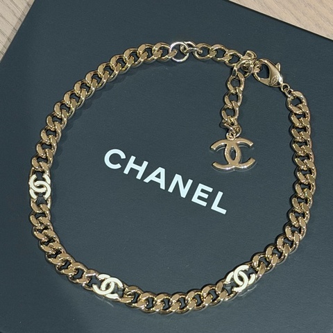 CHANEL 淡金鏈X白琺瑯 Choker
