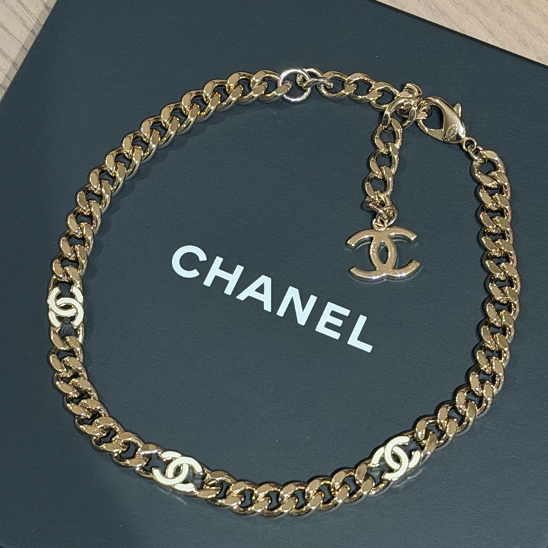 CHANEL 淡金鏈X白琺瑯 Choker-0