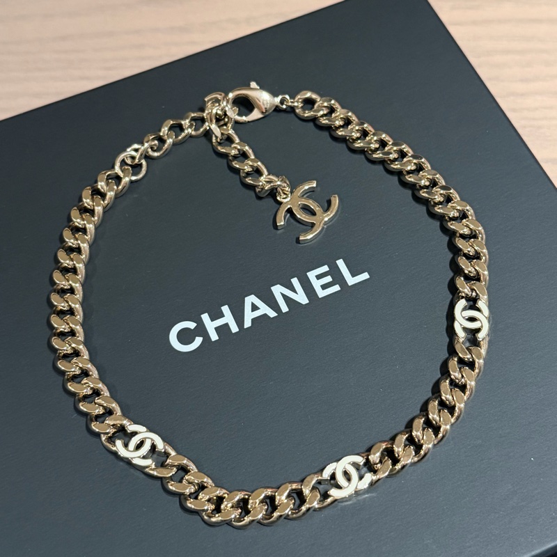 CHANEL 淡金鏈X白琺瑯 Choker-1