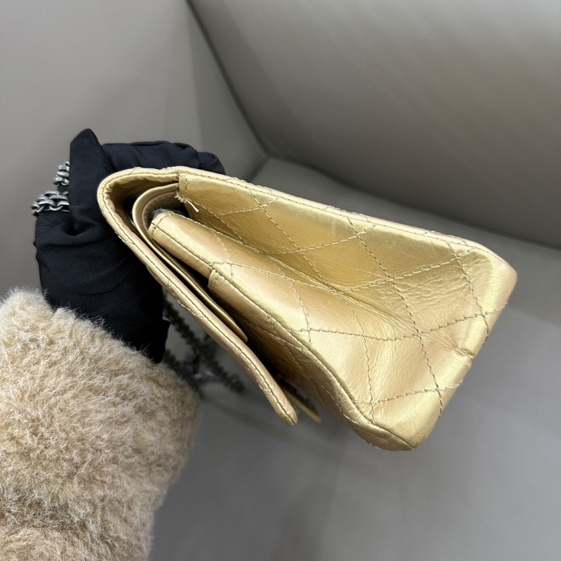 Chanel 2.55香檳金色鏈條口蓋包中號 油蠟牛皮 28*17 98新配件塵袋-3