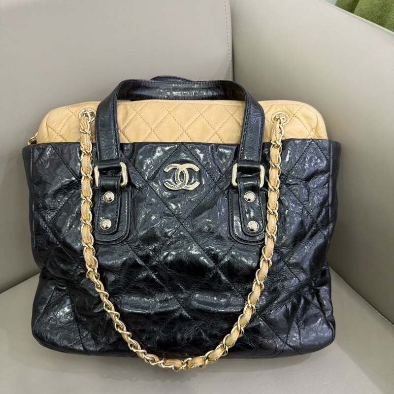 Chanel 黑金油臘皮2ways托特肩背包34*27  98新配件塵袋-4