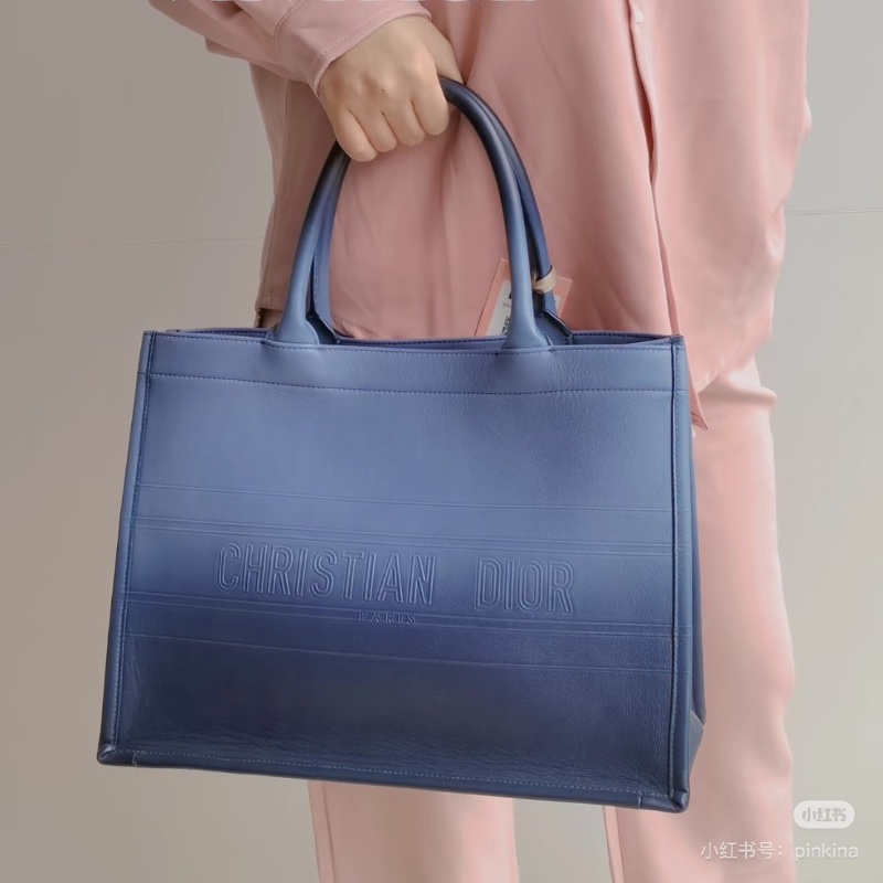 DIOR 深藍色全皮中號手提托特包36.5*27*18 98新配件塵袋-0