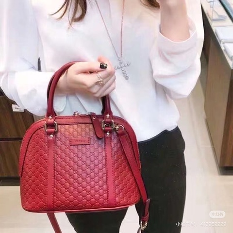 GUCCI 紅色金扣壓花手提肩背斜背貝殼包24*18*12 98新配件塵袋