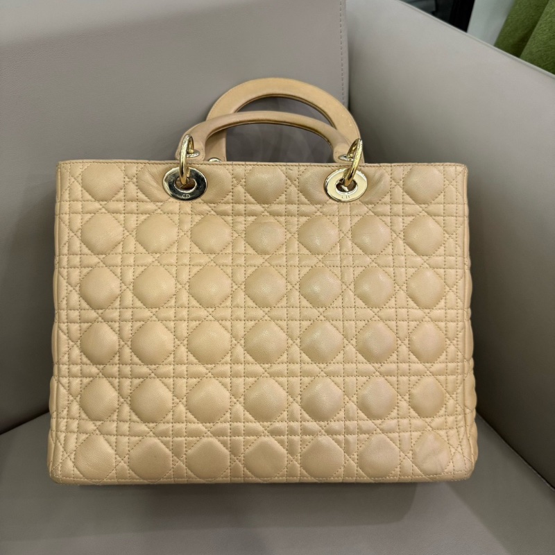 Dior Lady Dior七格黛妃包奶茶色羊皮 32*11*25  98新配件塵袋-6