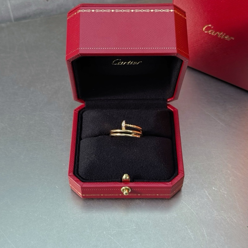 Cartier 卡地亞雙圈玫瑰金半鑽釘子戒指58碼 22年配件盒子證書保卡-0