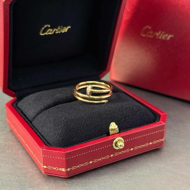 Cartier 卡地亞雙圈玫瑰金半鑽釘子戒指58碼 22年配件盒子證書保卡-1