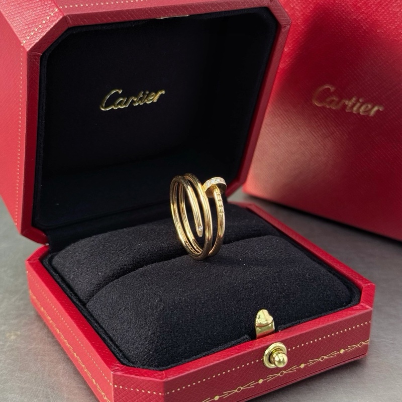 Cartier 卡地亞雙圈玫瑰金半鑽釘子戒指58碼 22年配件盒子證書保卡-2