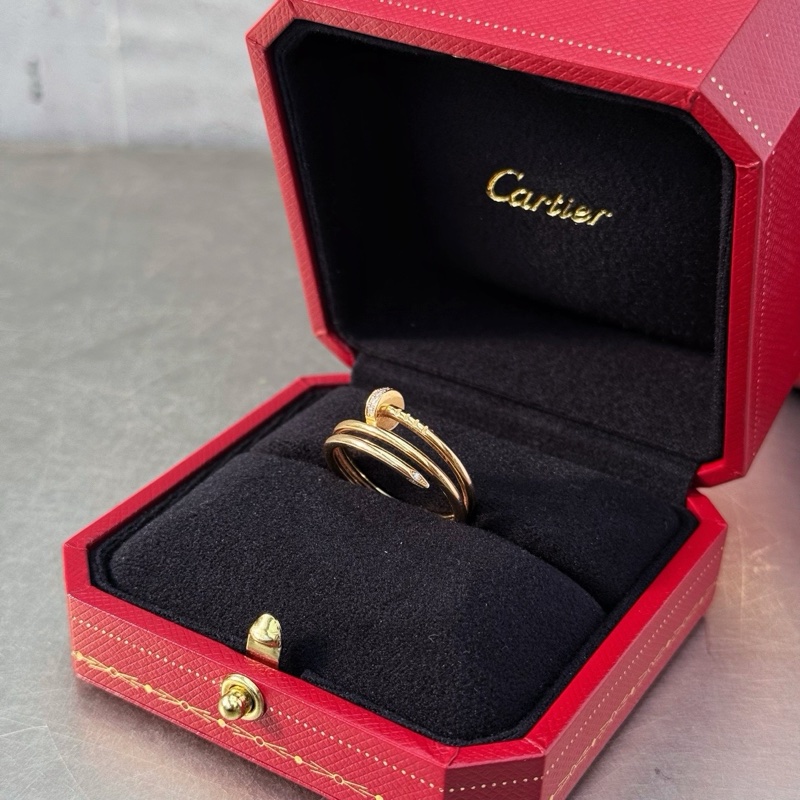 Cartier 卡地亞雙圈玫瑰金半鑽釘子戒指58碼 22年配件盒子證書保卡-3