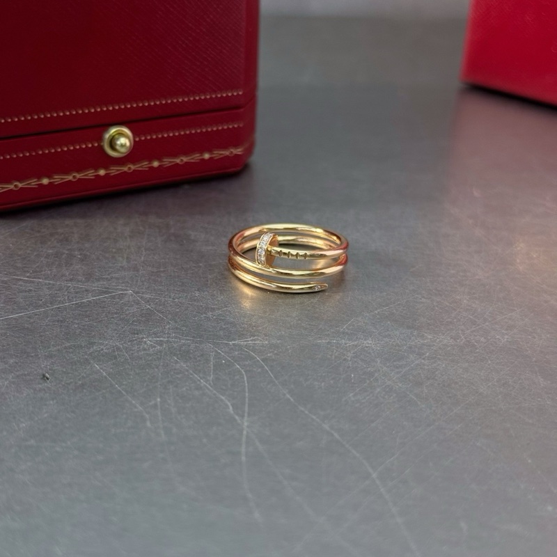 Cartier 卡地亞雙圈玫瑰金半鑽釘子戒指58碼 22年配件盒子證書保卡-4