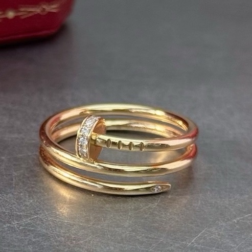 Cartier 卡地亞雙圈玫瑰金半鑽釘子戒指58碼 22年配件盒子證書保卡-5