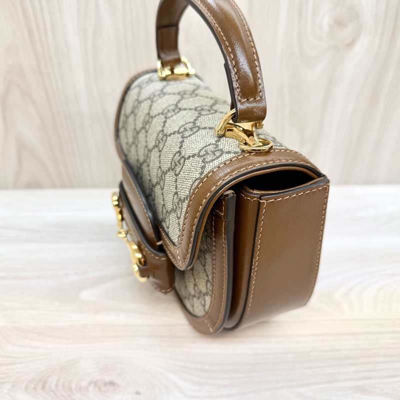 Gucci原花棕Horsebit 1955手把mini側背包-6