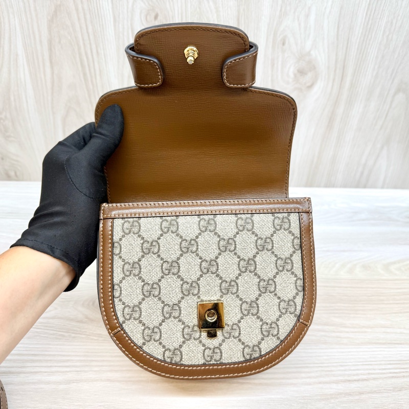Gucci原花棕Horsebit 1955手把mini側背包-10