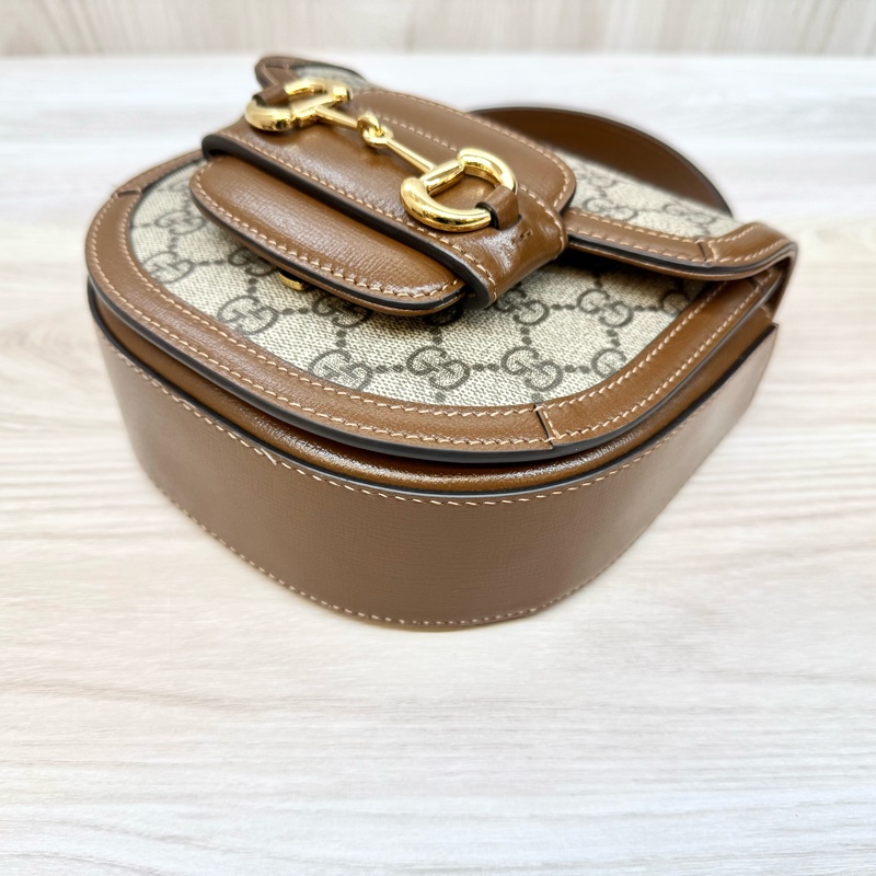 Gucci原花棕Horsebit 1955手把mini側背包-20