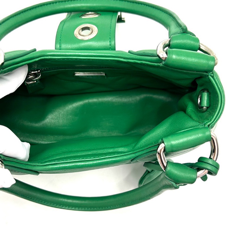 prada Moonbag綠銀全皮手提斜背包23*16*8 98新配件塵袋-2