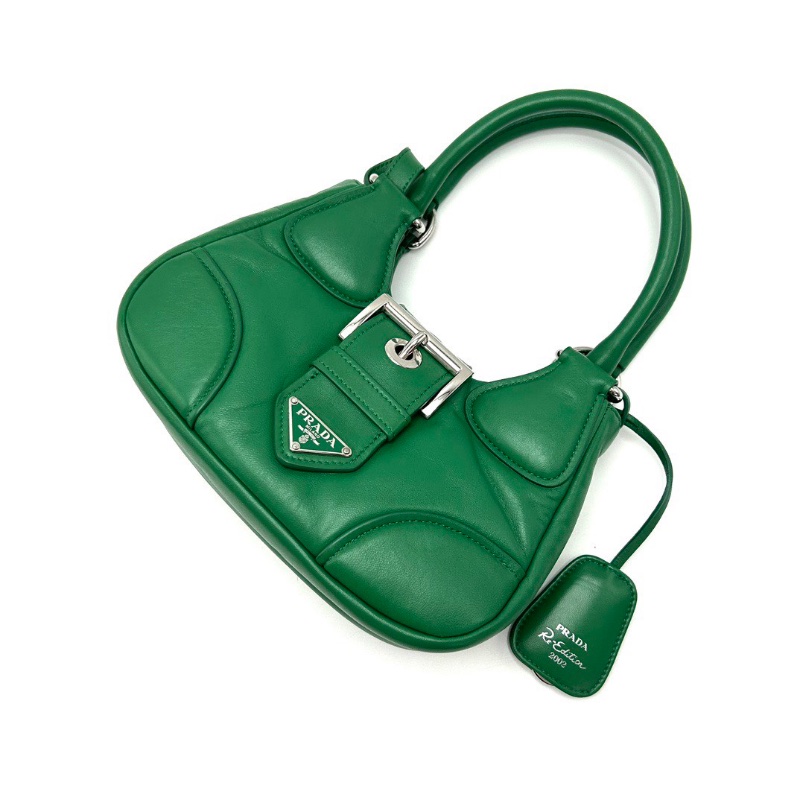 prada Moonbag綠銀全皮手提斜背包23*16*8 98新配件塵袋-3