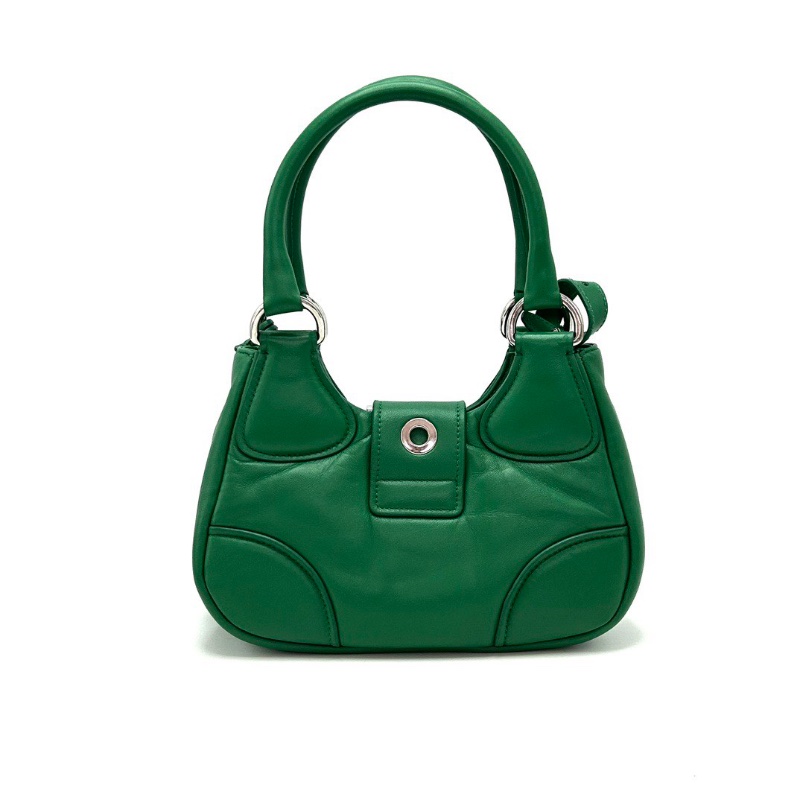 prada Moonbag綠銀全皮手提斜背包23*16*8 98新配件塵袋-6