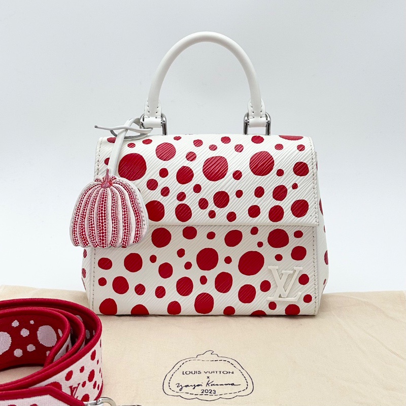 LV 草間彌生聯名 mini紅白波點手提肩背包20*15.5*8 98新配件塵袋-1