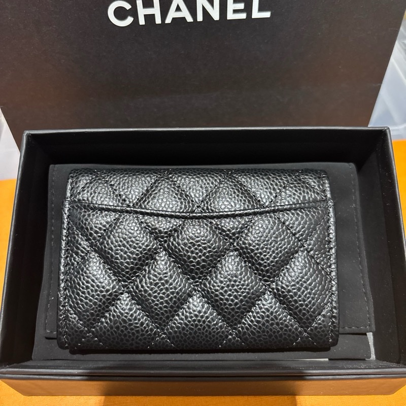 全新Chanel 翻蓋卡片包荔枝小牛皮 金扣 小皮件-1