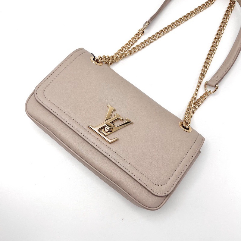 LV 灰色金扣Lockme肩背斜背包芯片款25*15*5.5 98新配件盒子塵袋購證-3