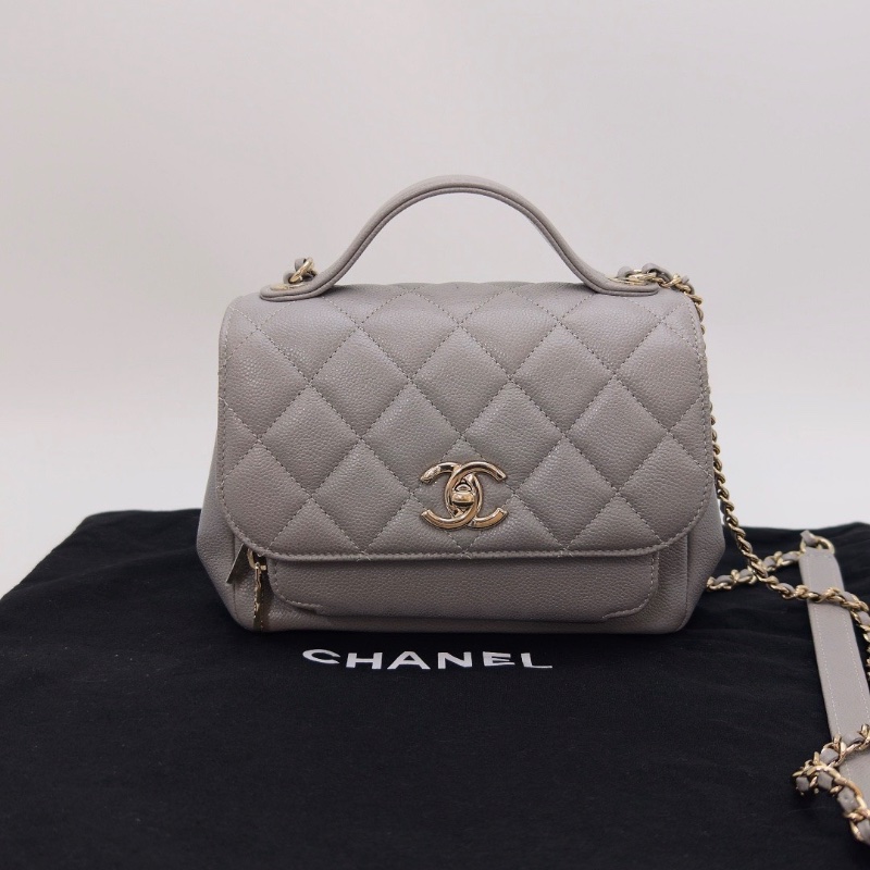 CHANEL affinity灰金中號荔枝牛皮郵差包19*14*7 98新配件塵袋-1