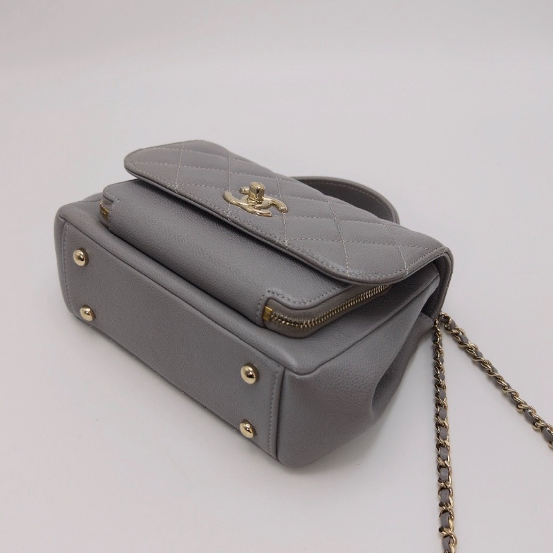 CHANEL affinity灰金中號荔枝牛皮郵差包19*14*7 98新配件塵袋-5