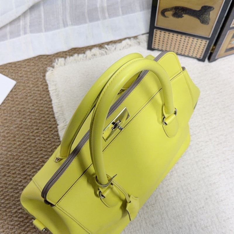 HERMES愛馬仕Too1box黃色銀扣牛奶盒子26手提單肩斜挎包-6