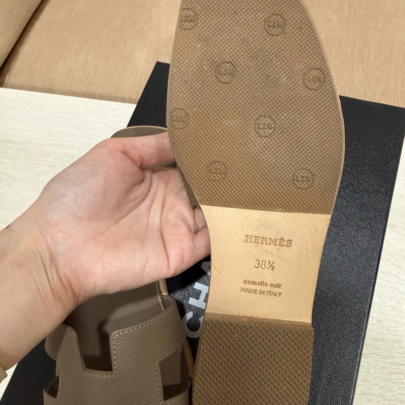 愛馬仕 大象灰Oran拖鞋（已貼底） 38.5-6