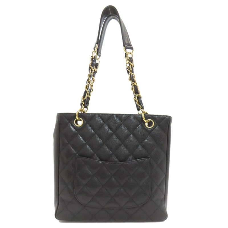 香奈兒女士菱格紋小牛皮絎縫鏈條手提包，搭配金色五金配件-1