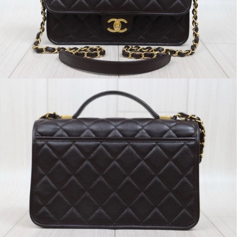 「JL精品代購」98新 Chanel 香奈兒22k 荔枝牛皮 手提/肩背包 ic芯片款-3