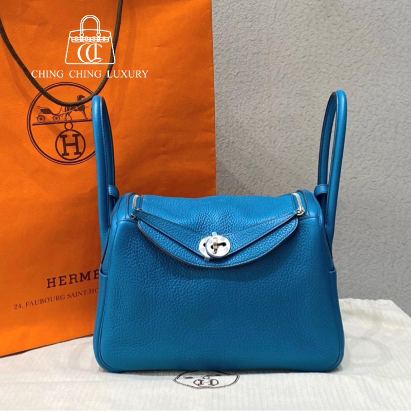 🌈Hermes💙Lindy 26💙伊茲密爾藍銀扣🌈98.5新🌟TC皮🌟愛馬仕🌟-0