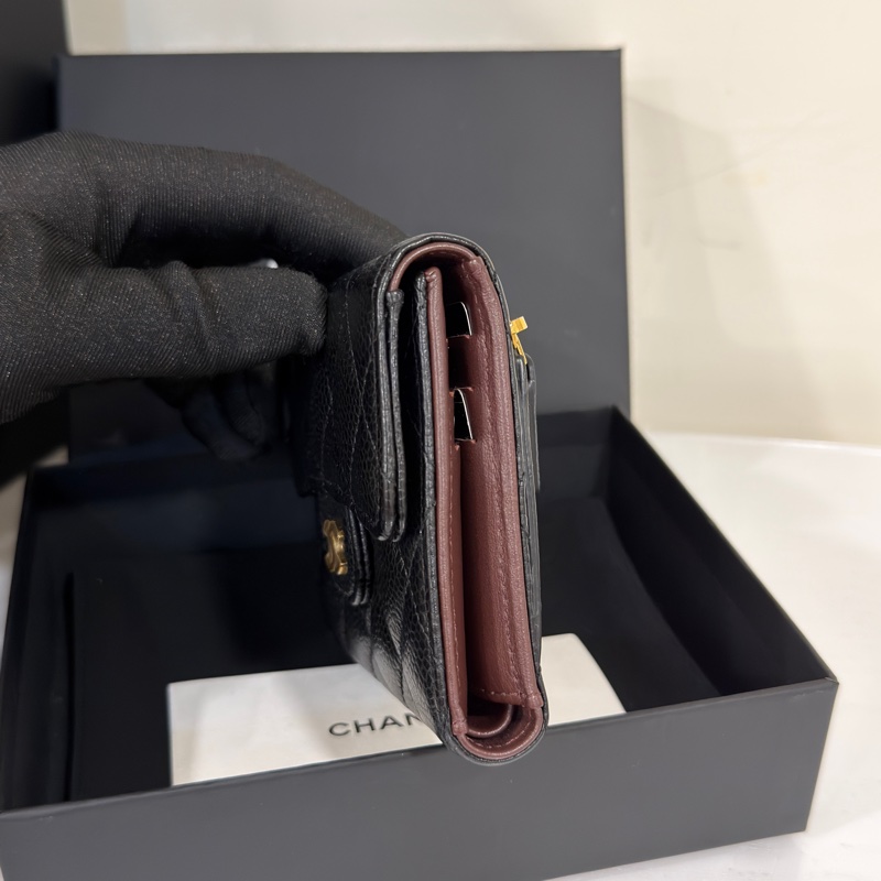 #全新帶膜 #荔枝皮 香奈兒黑金信封cf三折短夾🈶零錢袋 經典款🔥-3