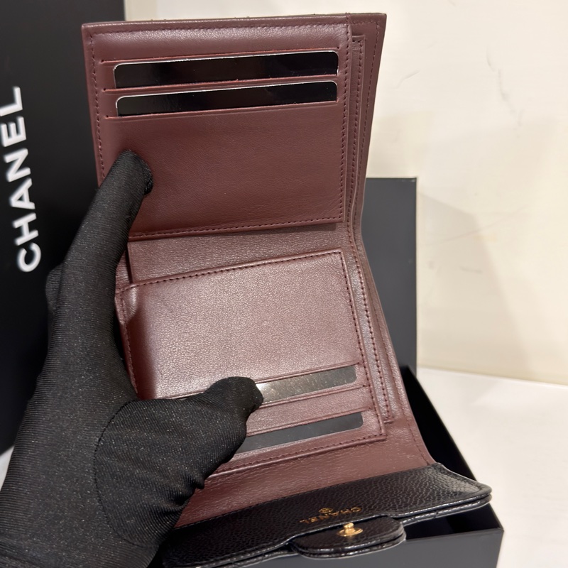 #全新帶膜 #荔枝皮 香奈兒黑金信封cf三折短夾🈶零錢袋 經典款🔥-4