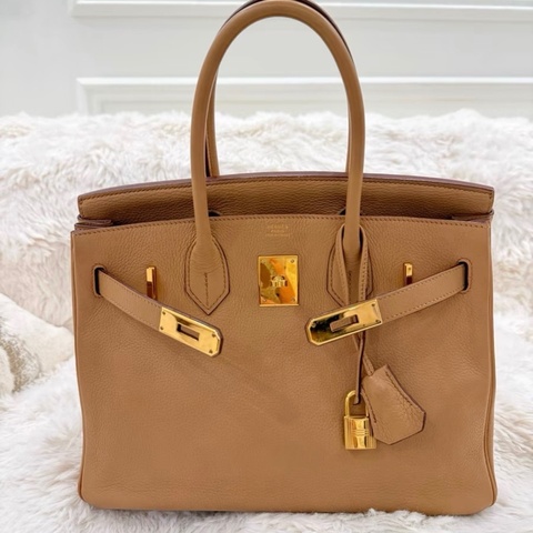 Hermes愛馬仕 Birkin30 奶茶色金扣 L刻