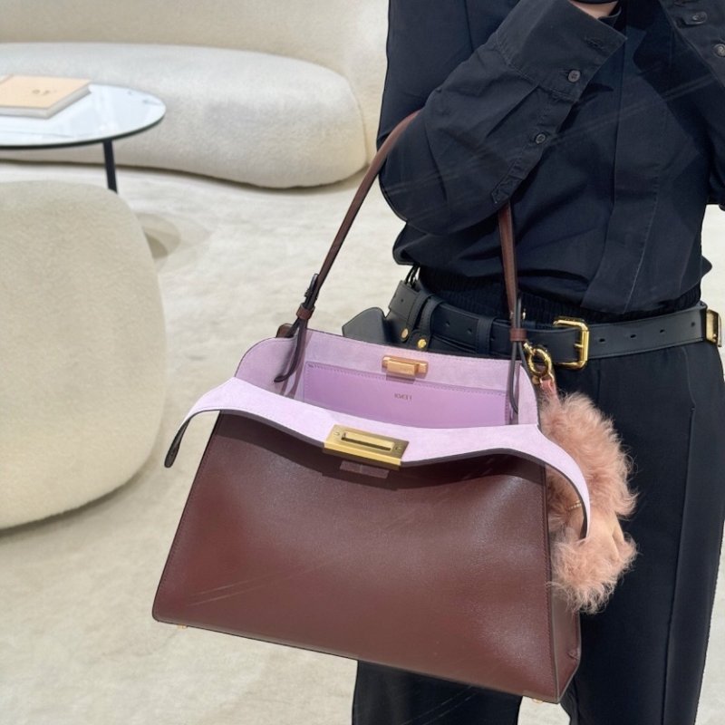 ⏰限時特賣價🌺Fendi Way 8BN368 中款深棕色皮革和紫羅蘭色麂皮包-1