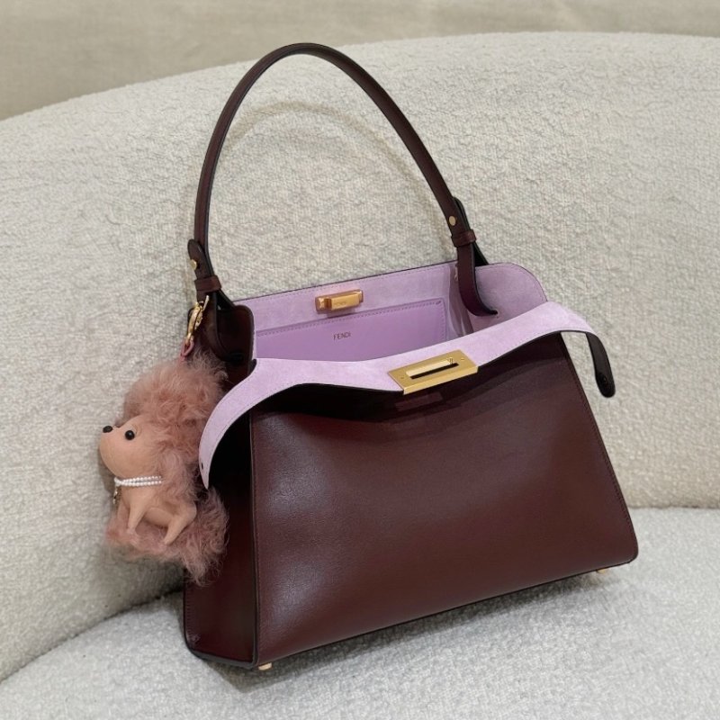 ⏰限時特賣價🌺Fendi Way 8BN368 中款深棕色皮革和紫羅蘭色麂皮包-5