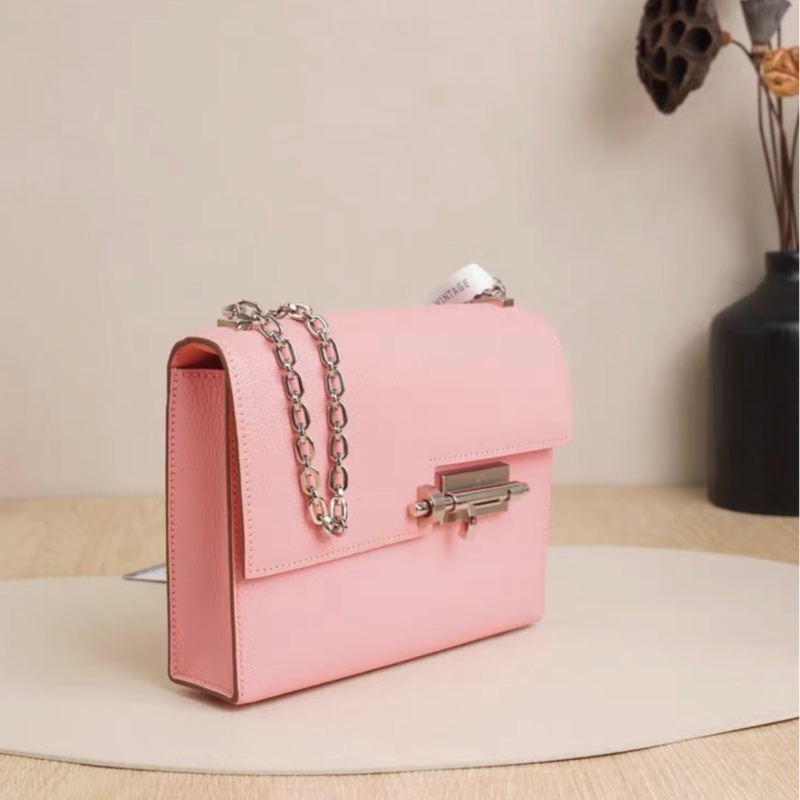 全套帶票愛馬仕mini Verrou插銷包手槍包mini奶昔粉山羊皮Y刻-1